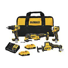 COMBO DESTORNILLADOR, ATORNILLADOR DE IMPACTO, MULTIHERRAMIENTA OSCILANTE Y SIERRA DEWALT 4 PIEZAS