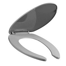 ASIENTO PARA BAÑO PLÁSTICO ALARGADO GRIS FRENTE ABIERTO BEMIS