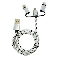 CABLE USB 3 EN 1 LIGHTINGH TIPO C NEGRO
