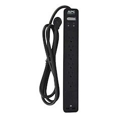 SUPRESOR NEGRO CON 6 TOMAS Y 2 PUERTOS DE USB